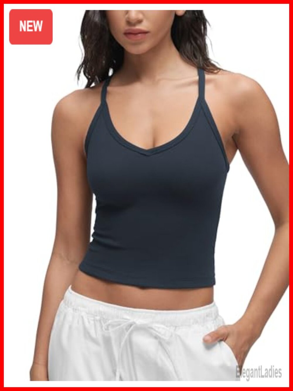 Double Lined V Neck Cami Crop Tank Top Fitted Sleeveless Yoga Casual